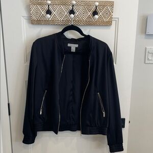 H&M Satin Black Bomber Jacket with Zipper Details